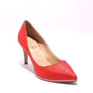ITALIAN Red White Fabric Leather Pointy Heel Pump